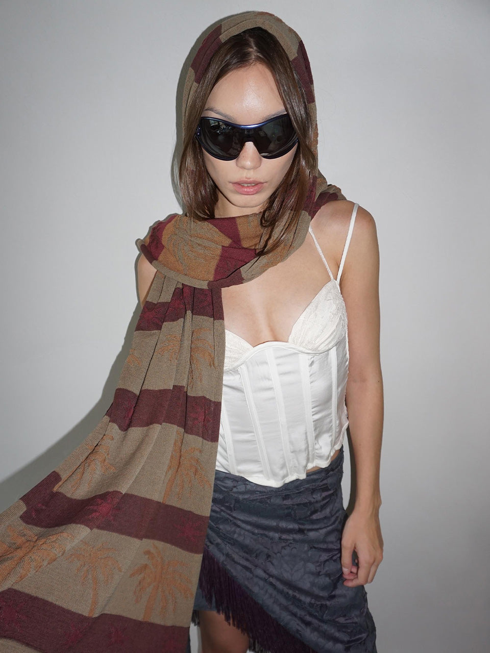 Striped Jacquard Scarf Khaki/Brown