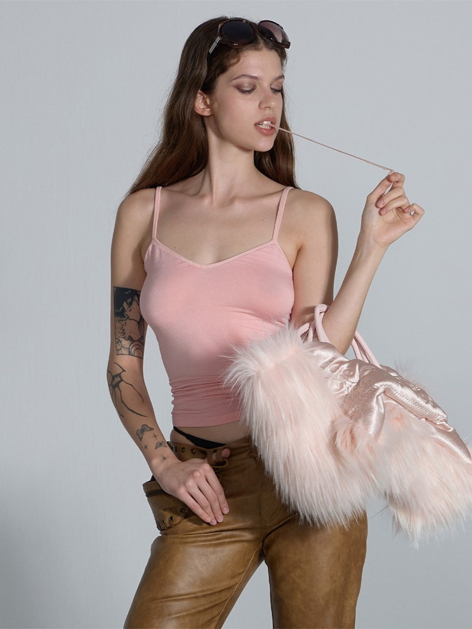 Fluffy Slouchy Satin Bag Coral Beige/Pink