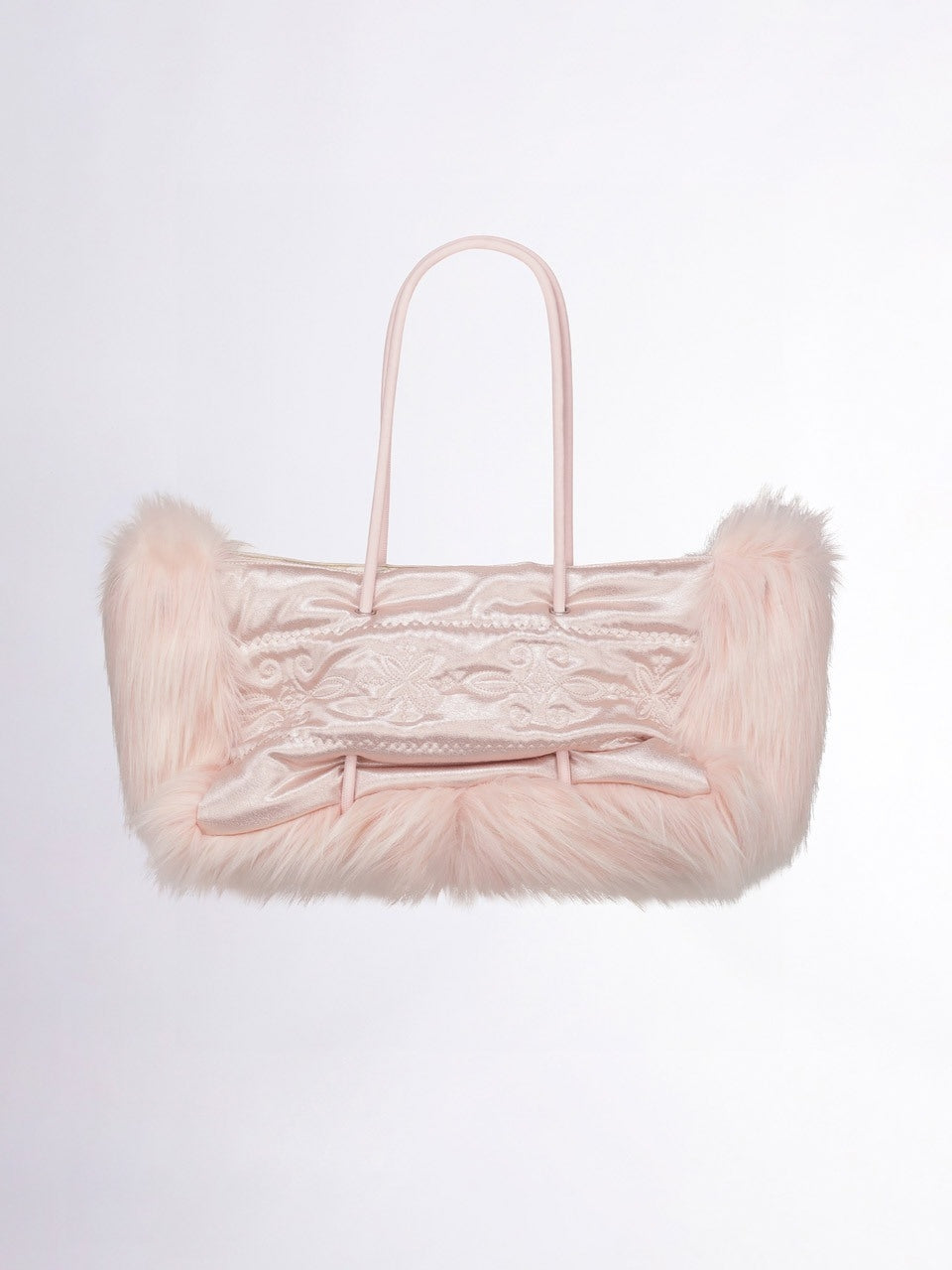 Fluffy Slouchy Satin Bag Coral Beige/Pink