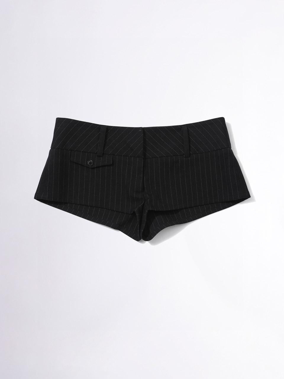 Tailored Micro Shorts Black Pin Stripe