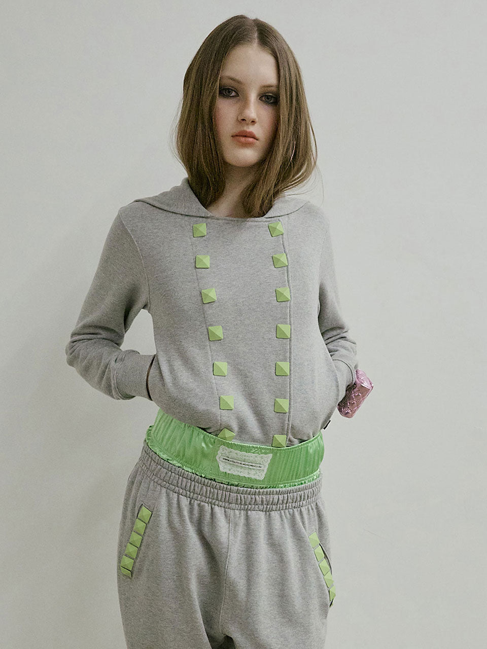 Napoleon Stud Hoodie Melange Gray