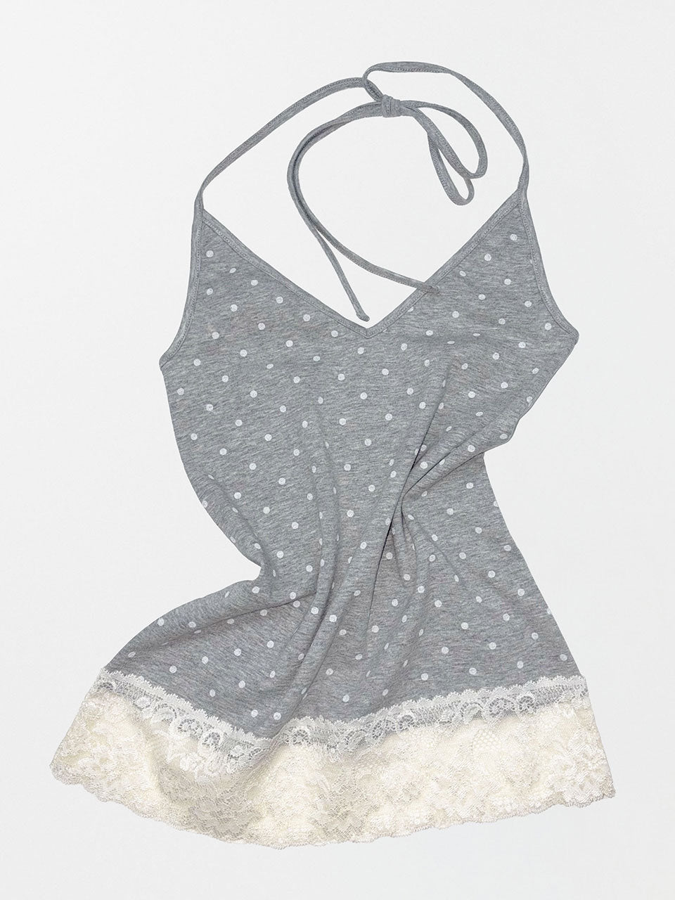 Dot Lace Halter Top Melange Gray