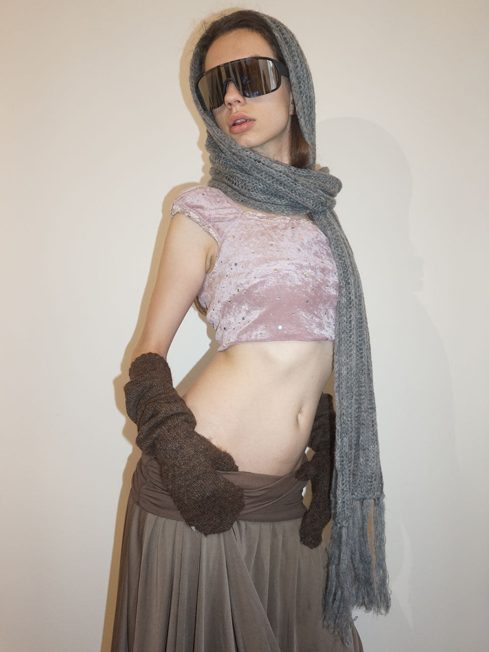 Fluffy Fringe Scarf Melange Gray