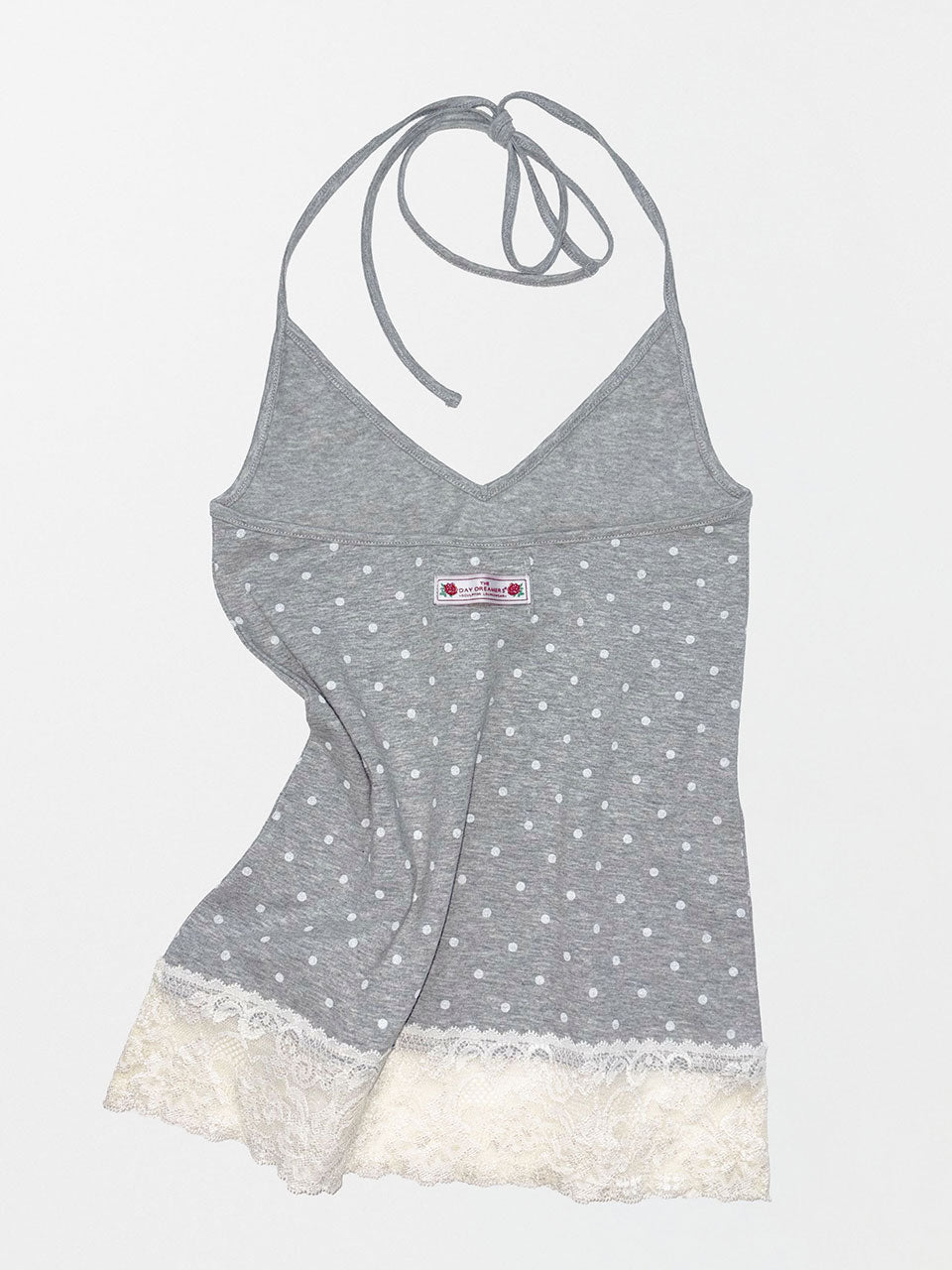 Dot Lace Halter Top Melange Gray