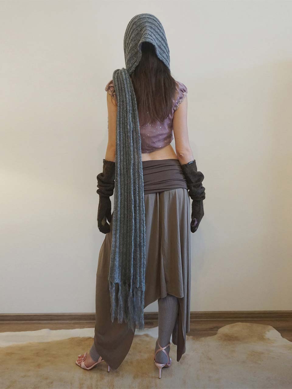 Fluffy Fringe Scarf Melange Gray