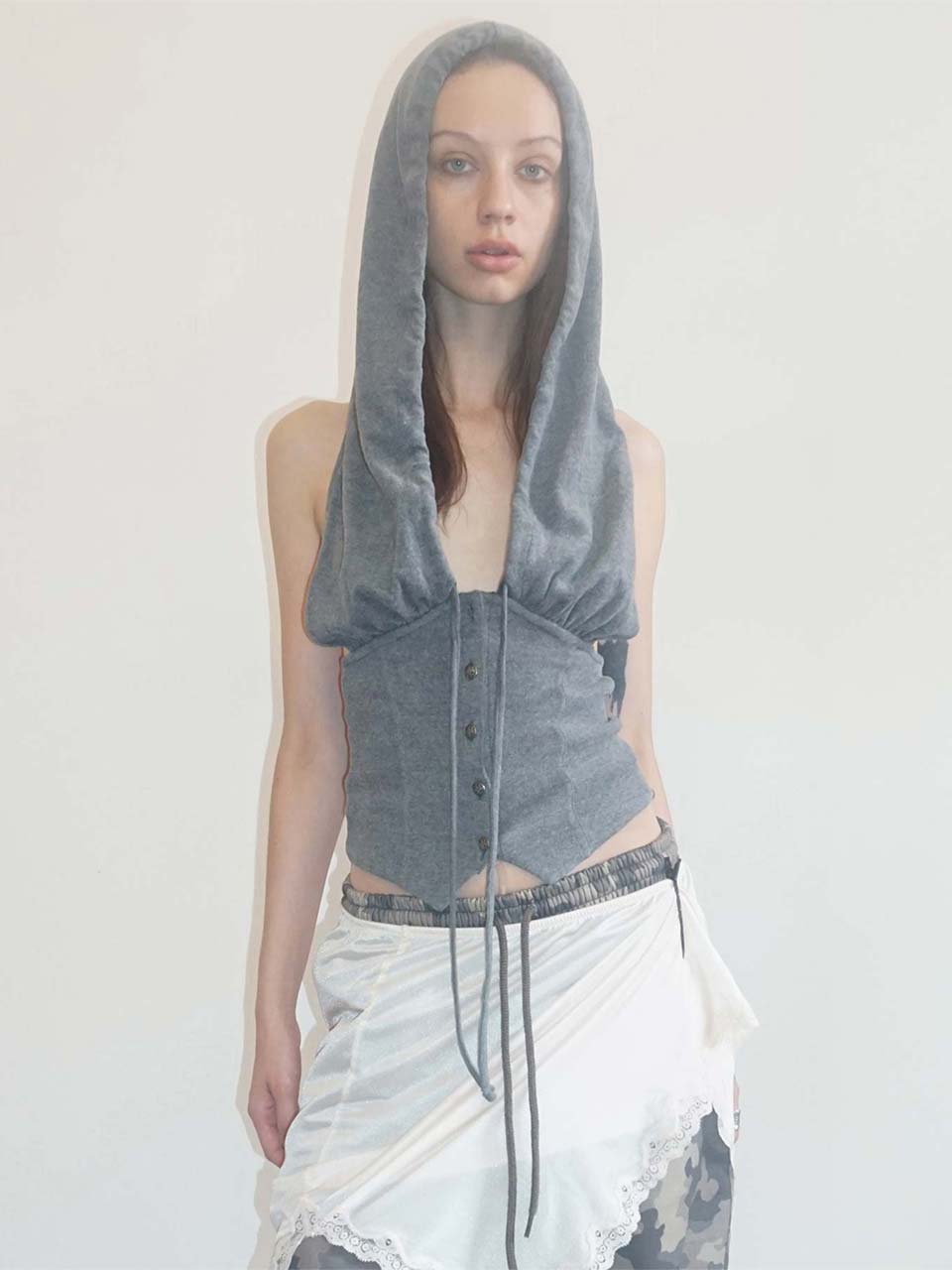 Classic Sleeveless Hoodie Melange Gray