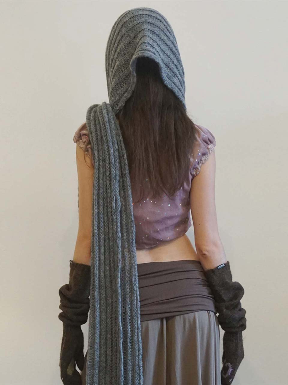 Fluffy Fringe Scarf Melange Gray