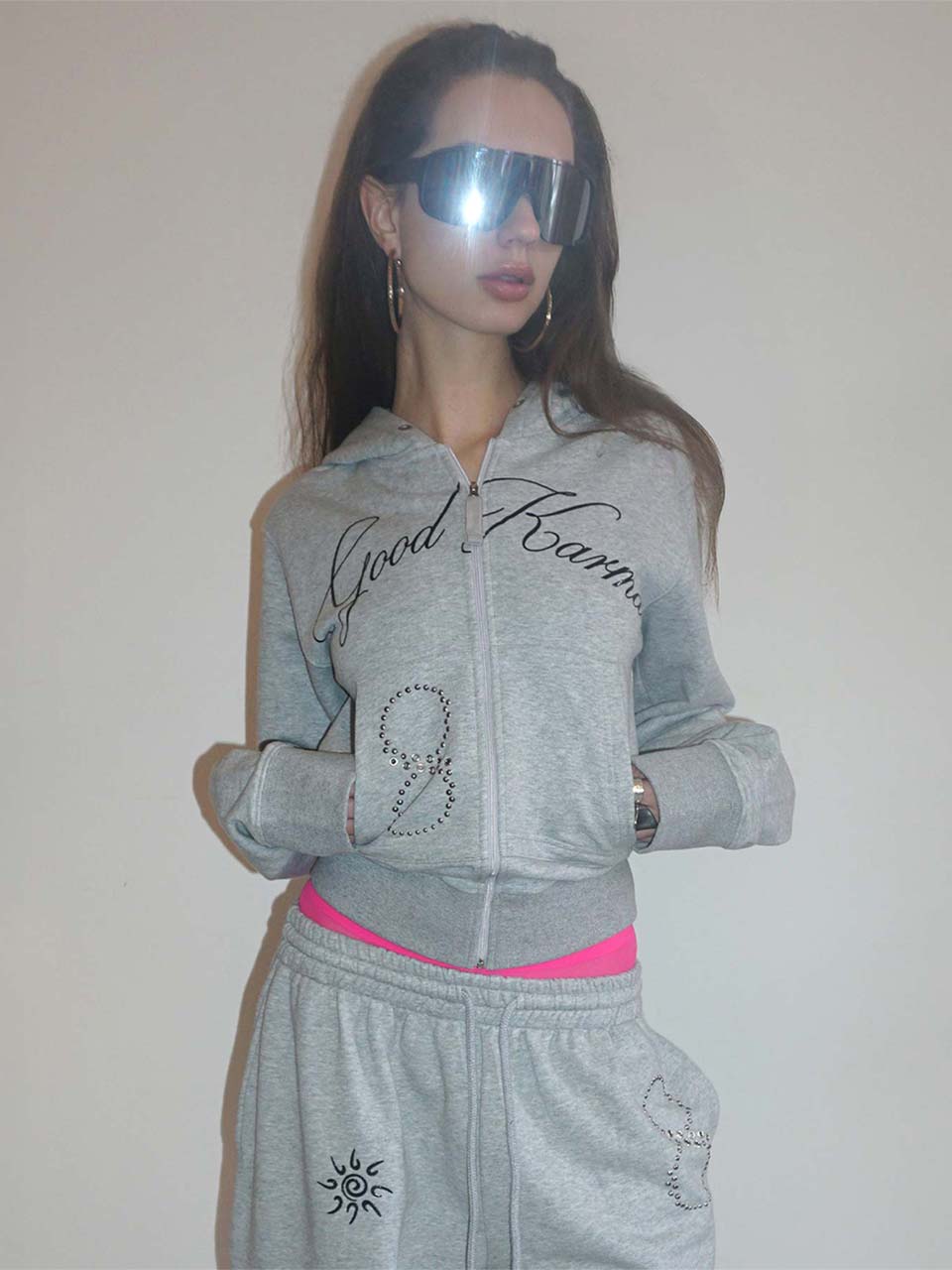 Karma Hooded Zip-Up Melange Gray