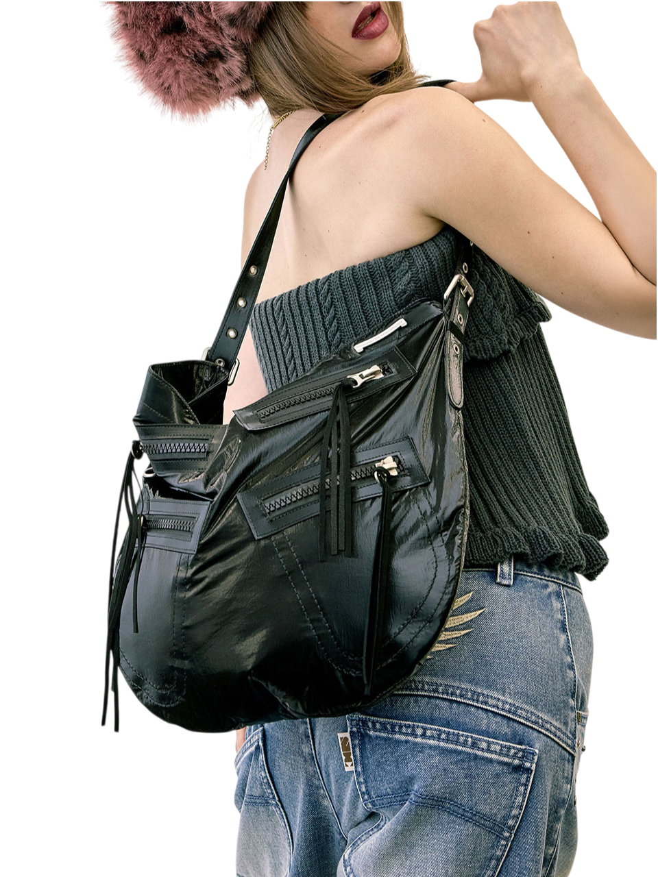 Metallic Hobo Bag Black