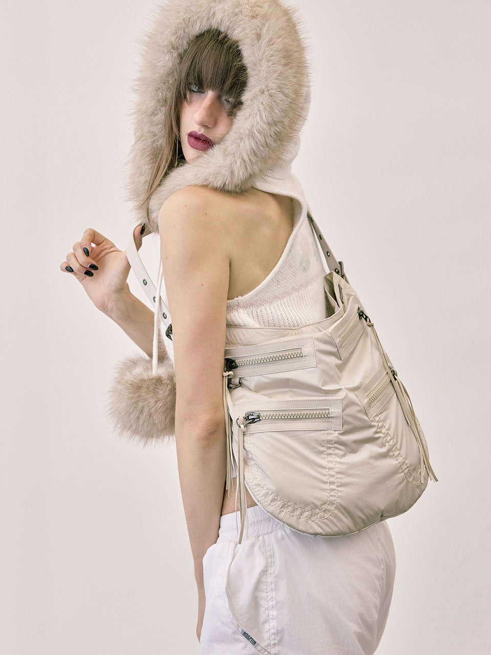 Metallic Hobo Bag Cream