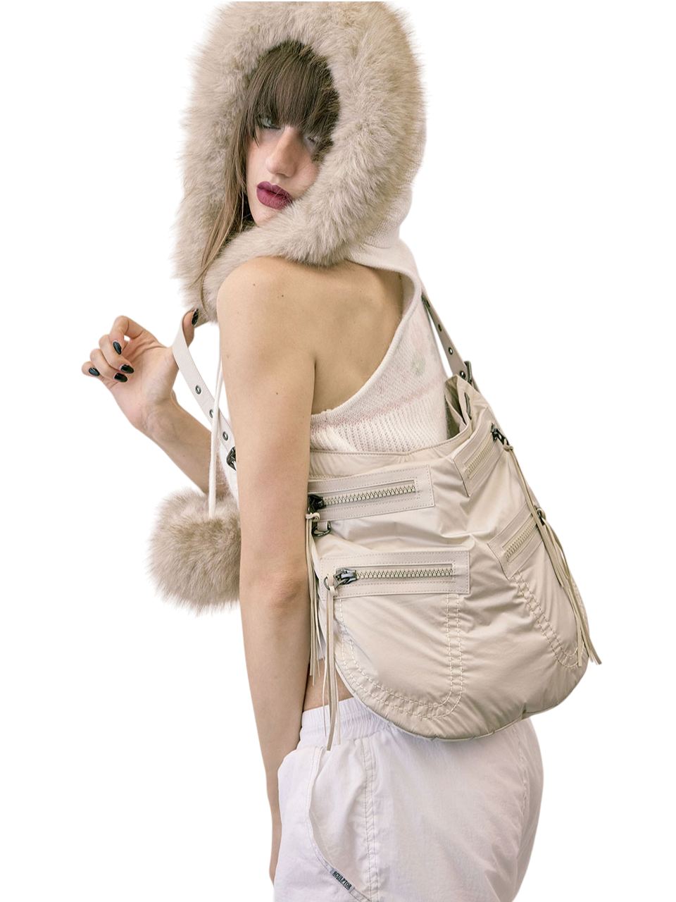 Metallic Hobo Bag Cream