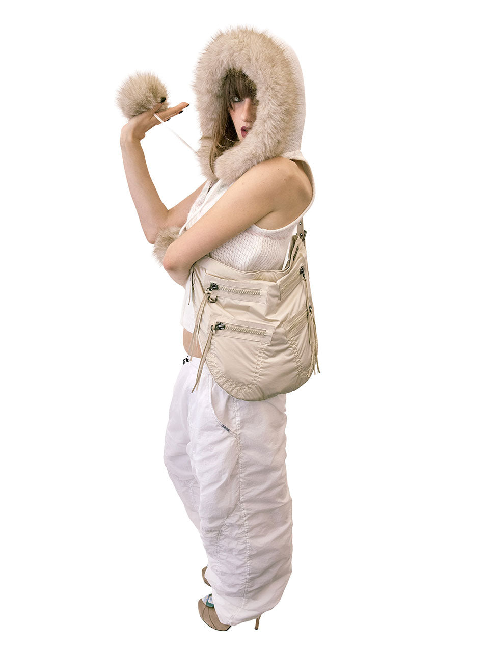Metallic Hobo Bag Cream