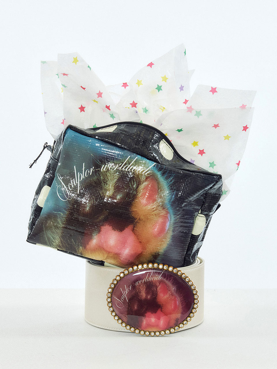 Jewel Buckle Belt Metallic Ivory
