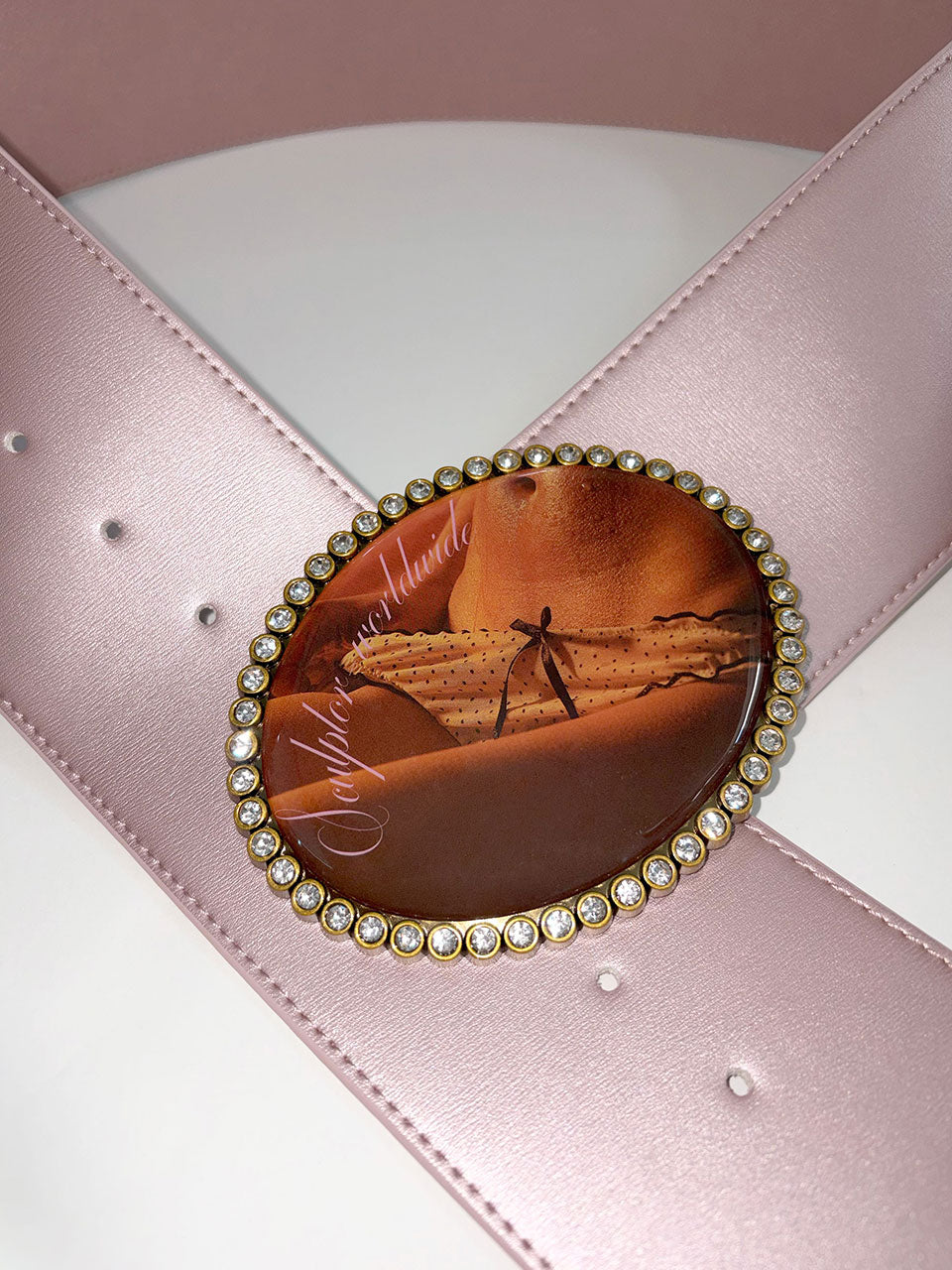 Jewel Buckle Belt Metallic Pink