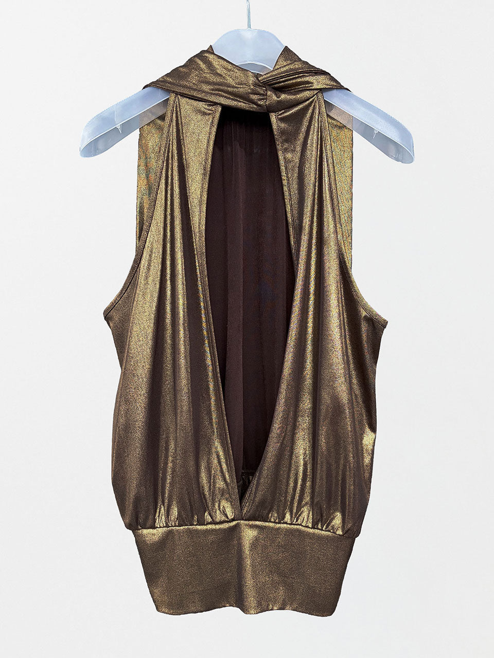 Metallic High-Neck Halter Top Metallic Gold
