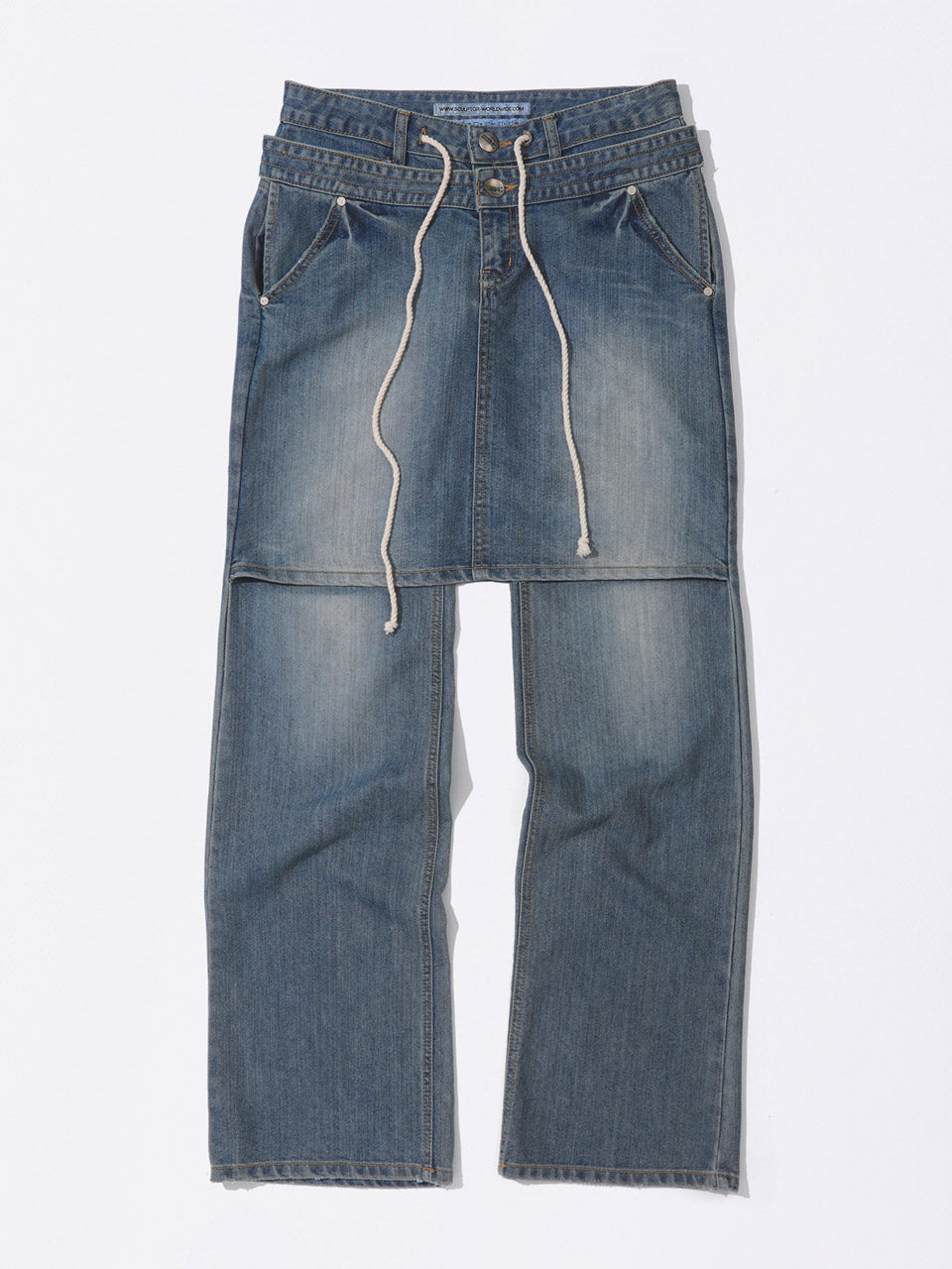 Apron Layered Denim Mid Blue