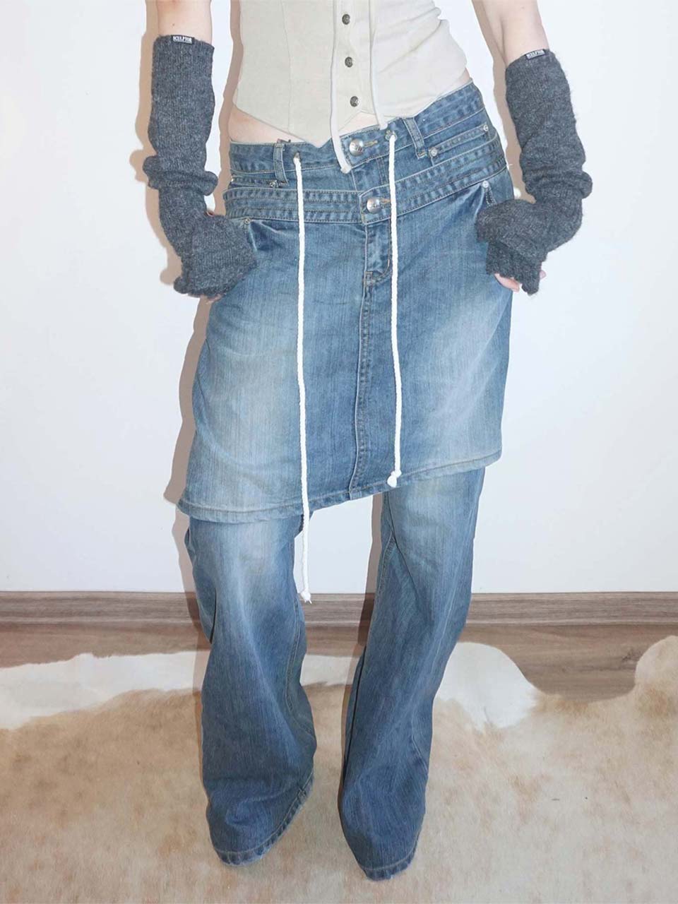 Apron Layered Denim Mid Blue