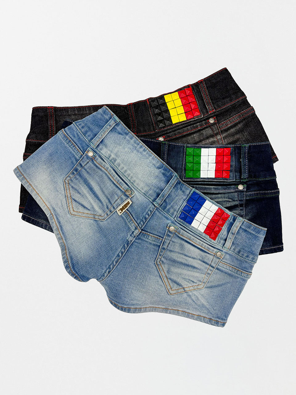 Studded Denim Shorts Mid Blue
