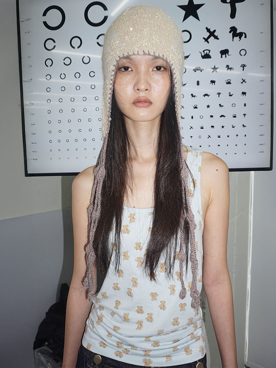 Sequin Nordic Earflap Beanie Milk Tea