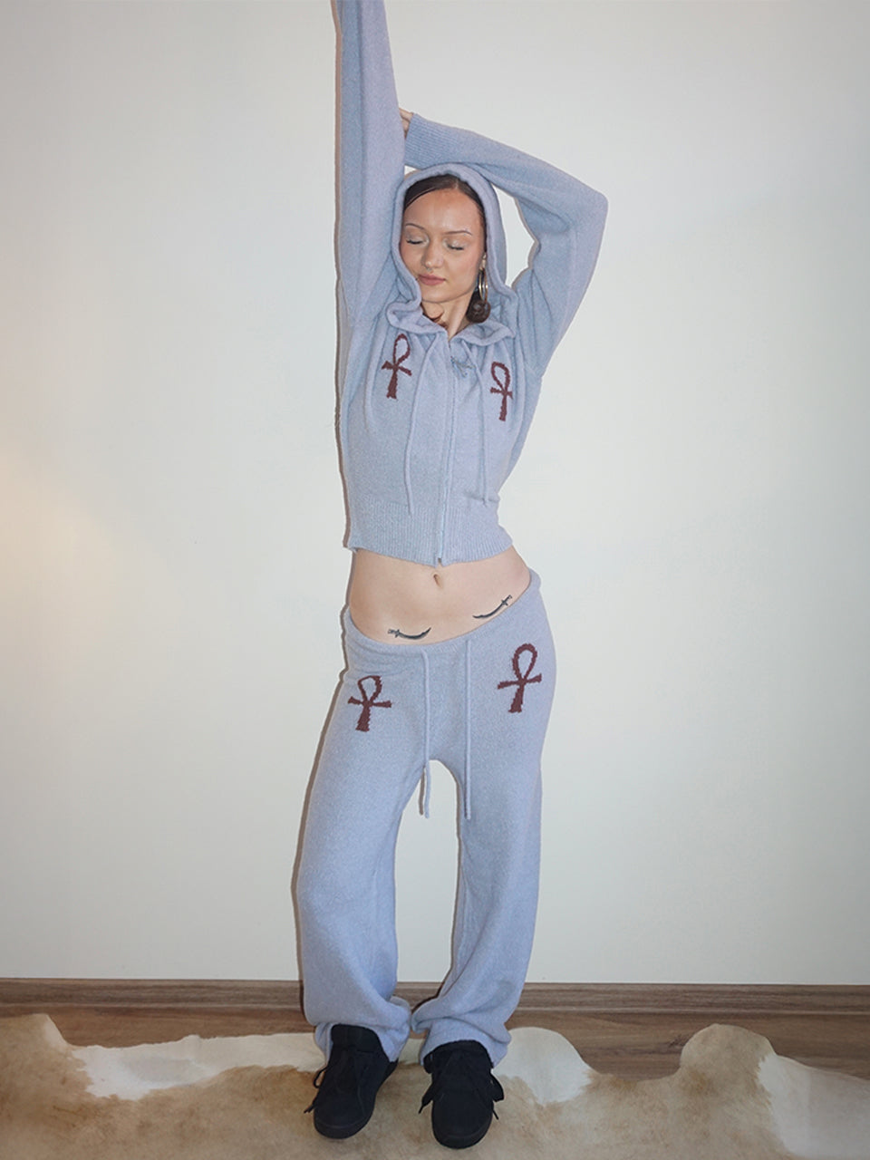 Ankh Boucle Knit Pants Misty Blue