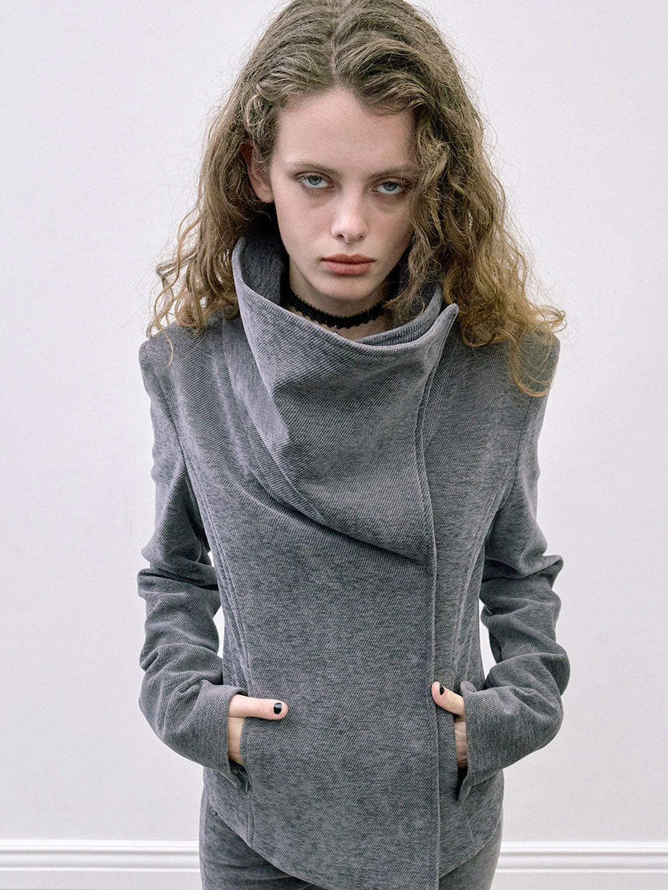 Mockneck Corduroy Jacket Charcoal