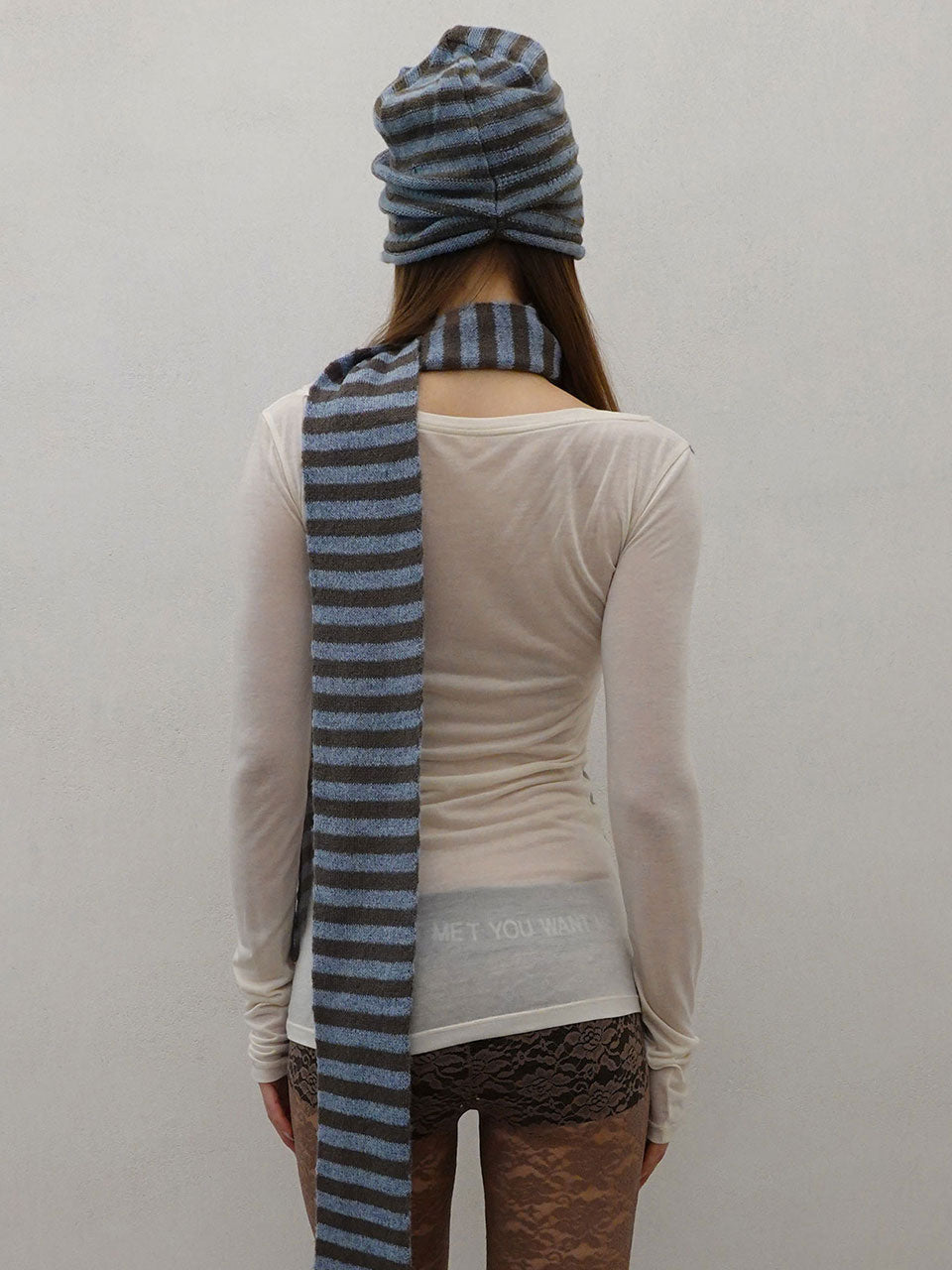 Mohair Blend Stripe Scarf Blue/Brown