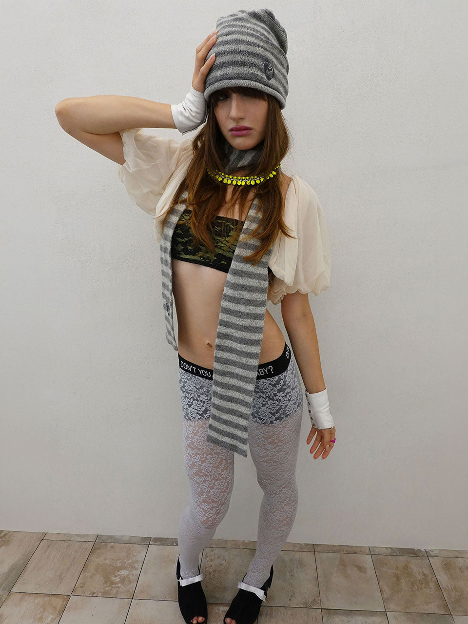 Mohair Blend Stripe Scarf Grayscale