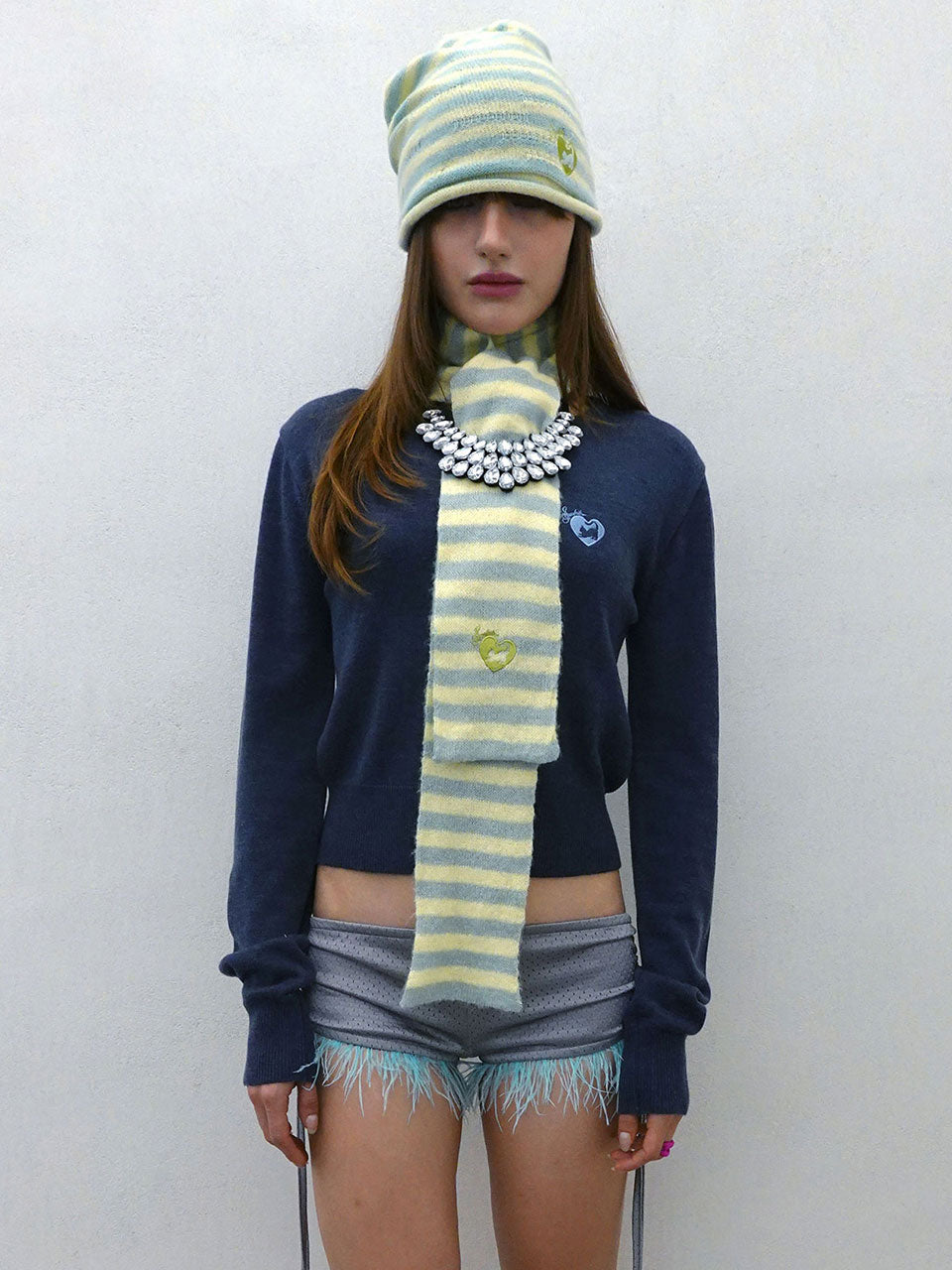 Mohair Blend Stripe Scarf Lemon/Mint