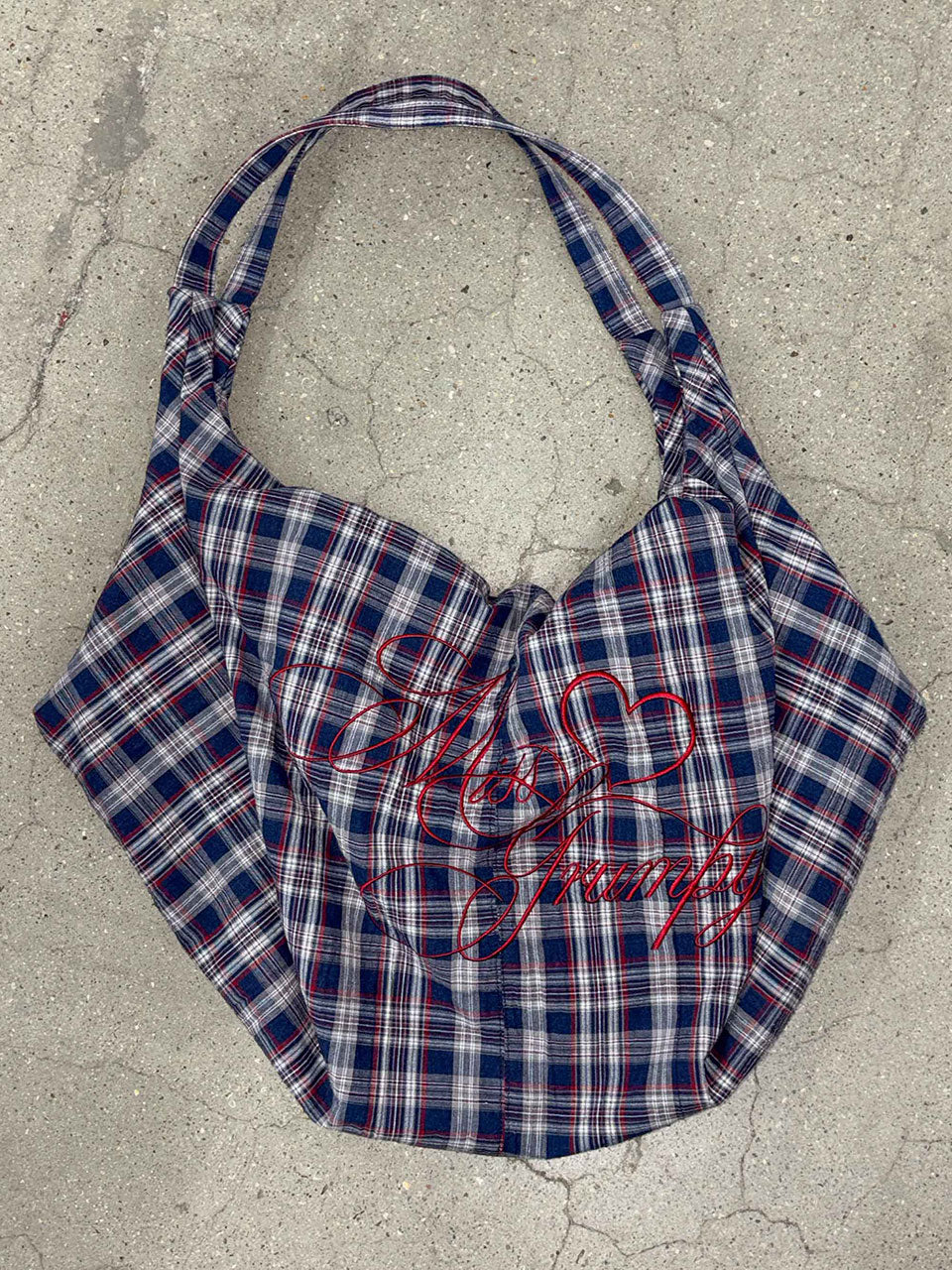 Plaid Big Hobo Bag Navy