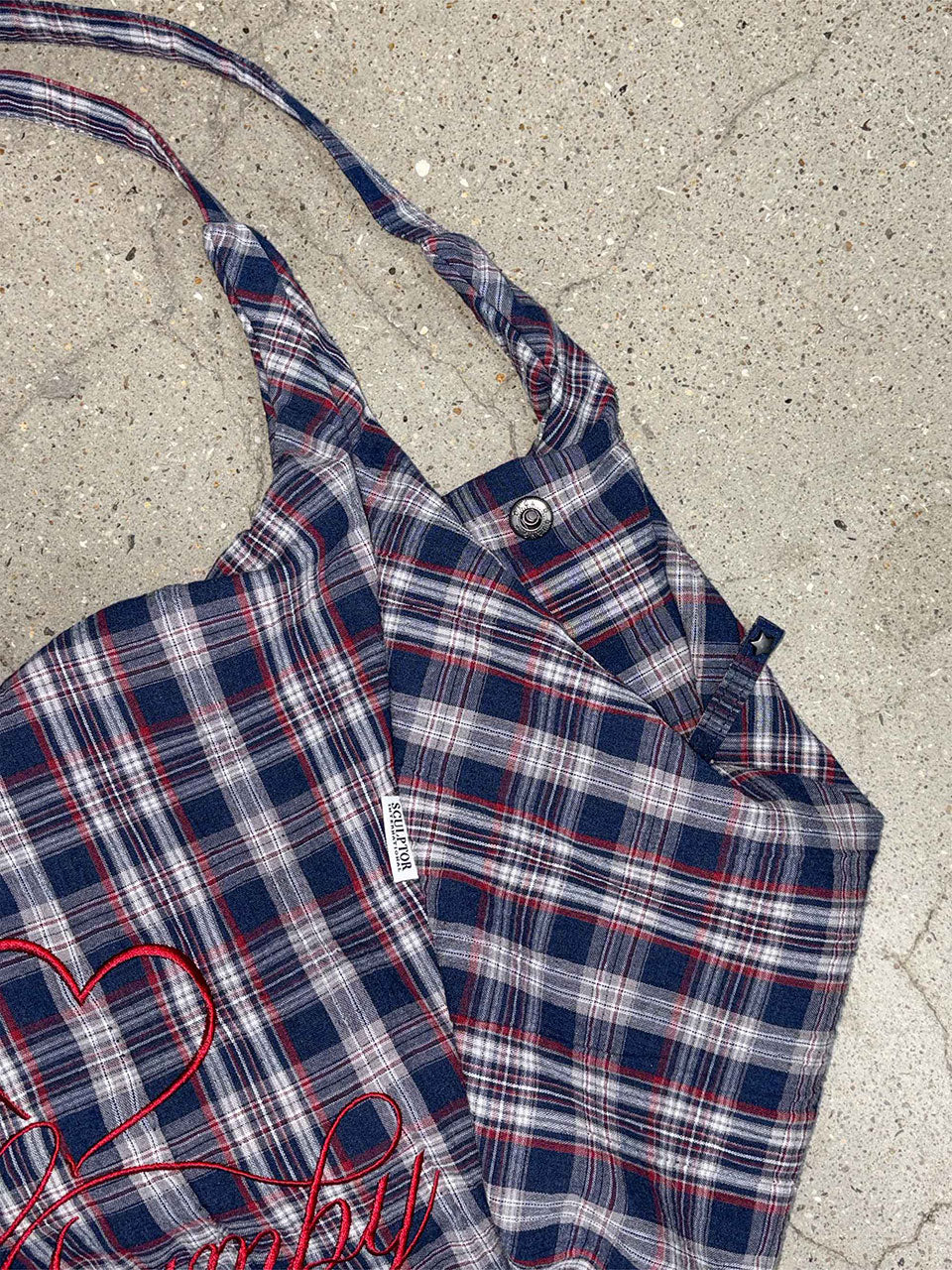 Plaid Big Hobo Bag Navy
