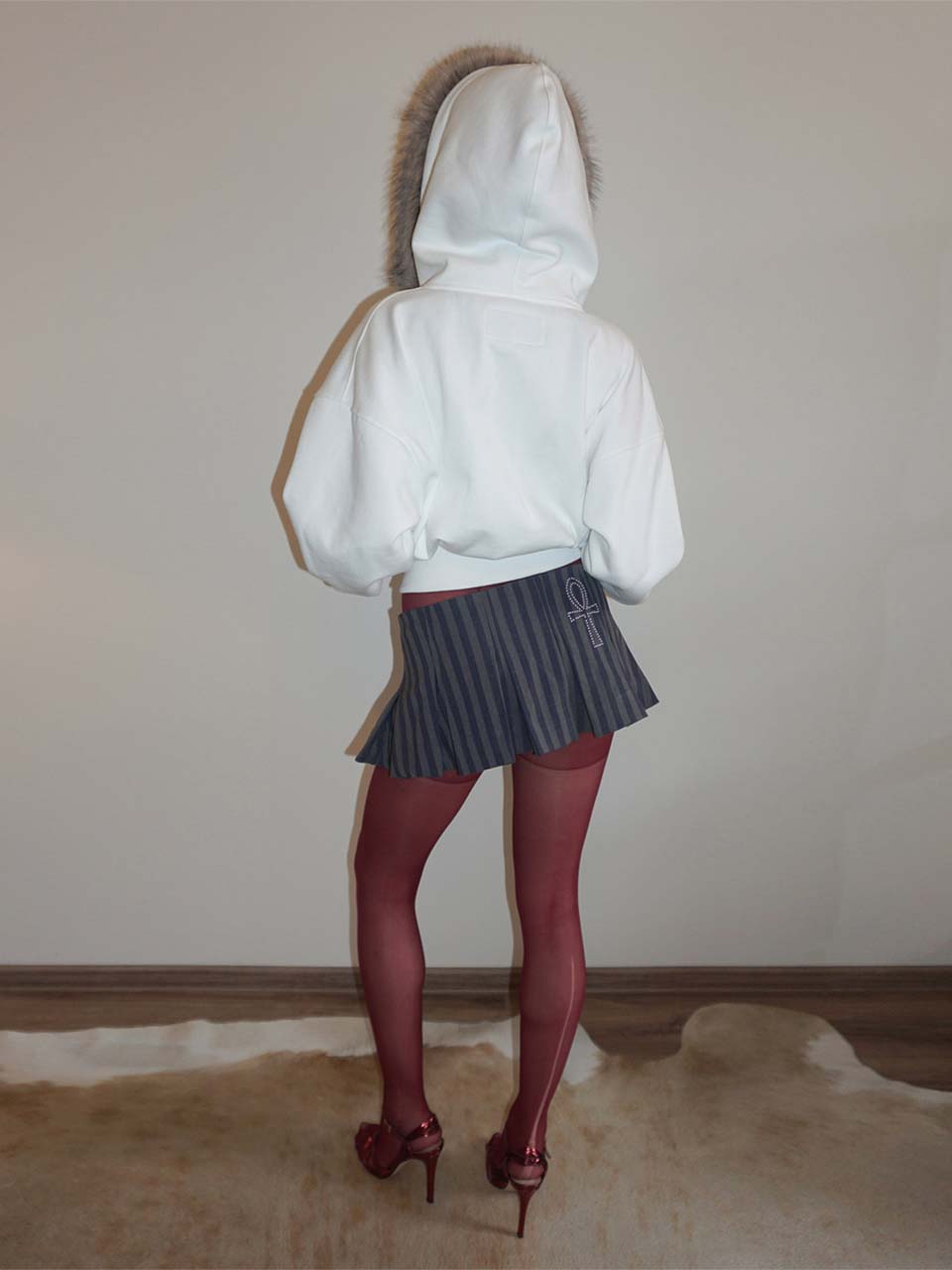 Micro Stripe Wrap Skirt Navy