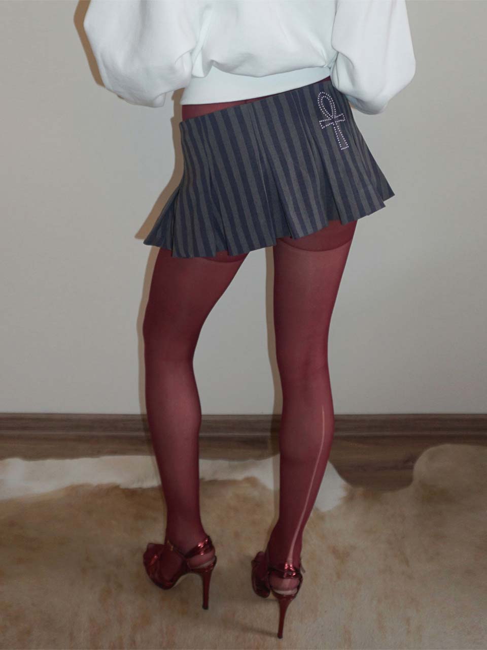 Micro Stripe Wrap Skirt Navy