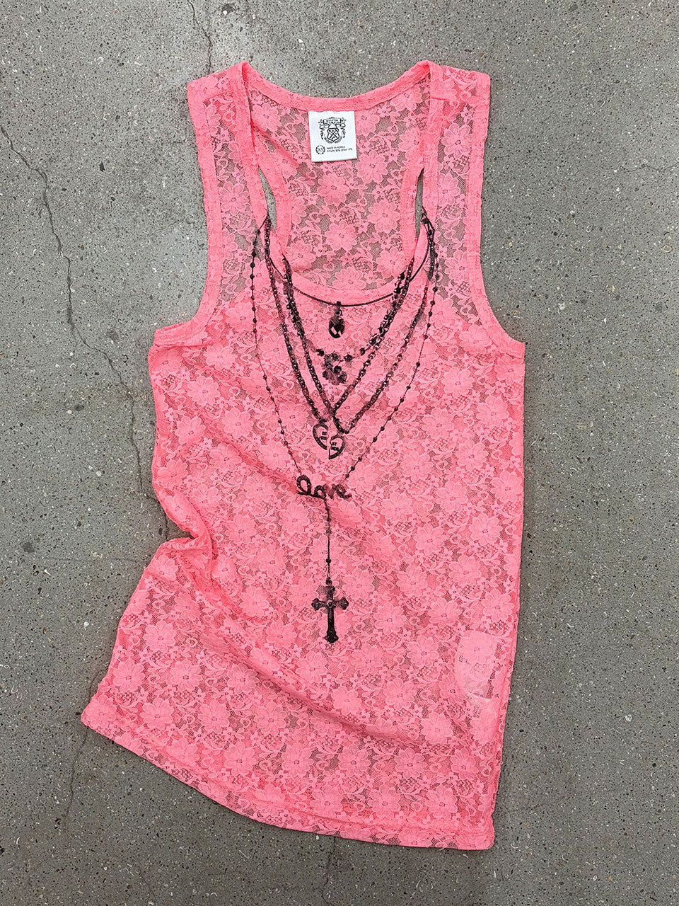 Faux Necklace Tank Top Neon Peach