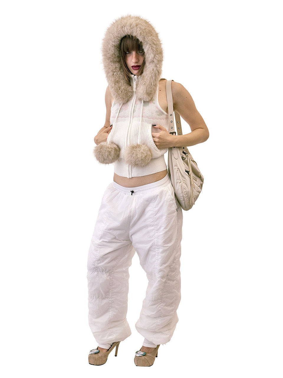Padded Wide Pants White