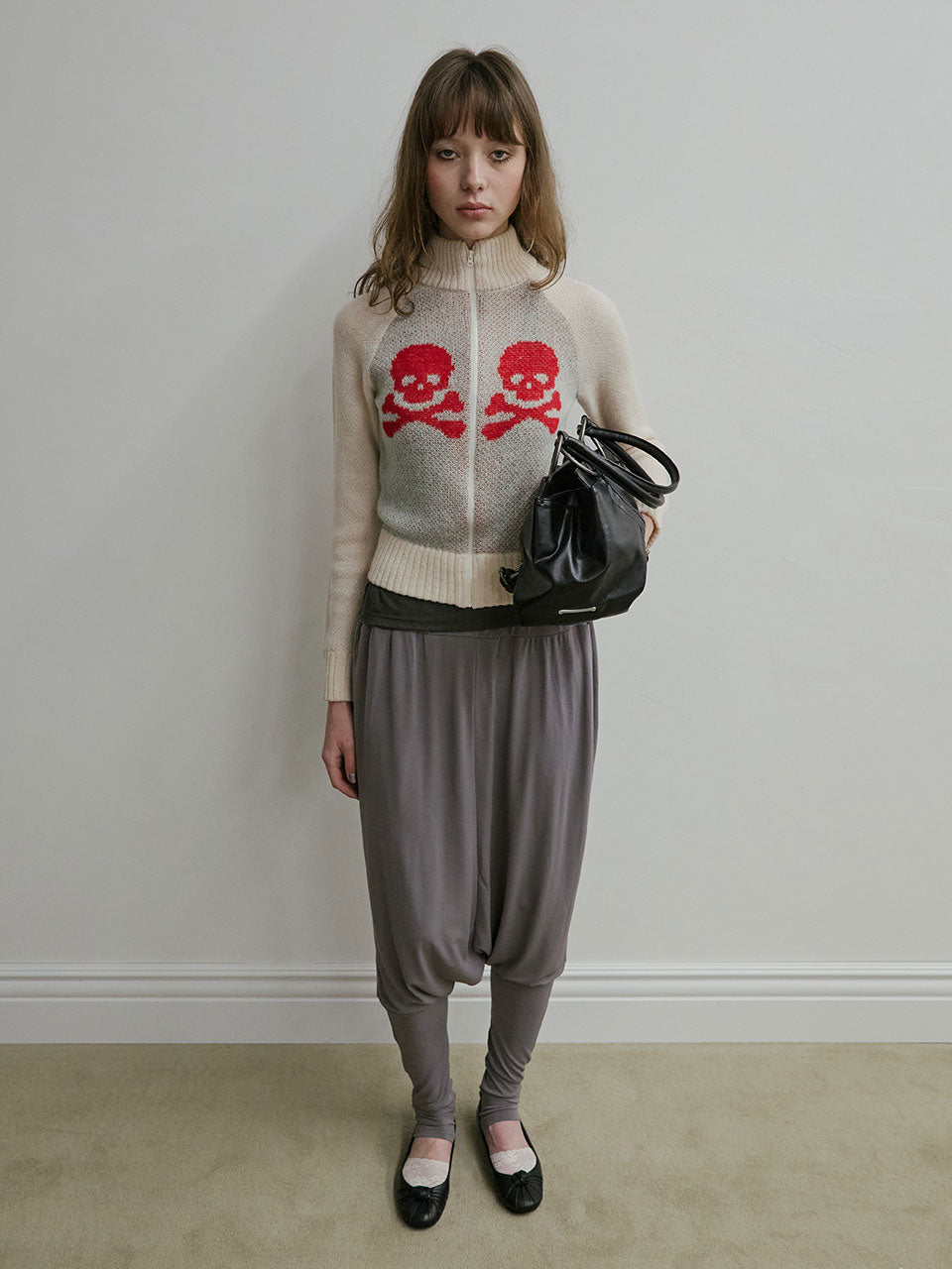 Skull Zip-Up Sweater Pale Blue