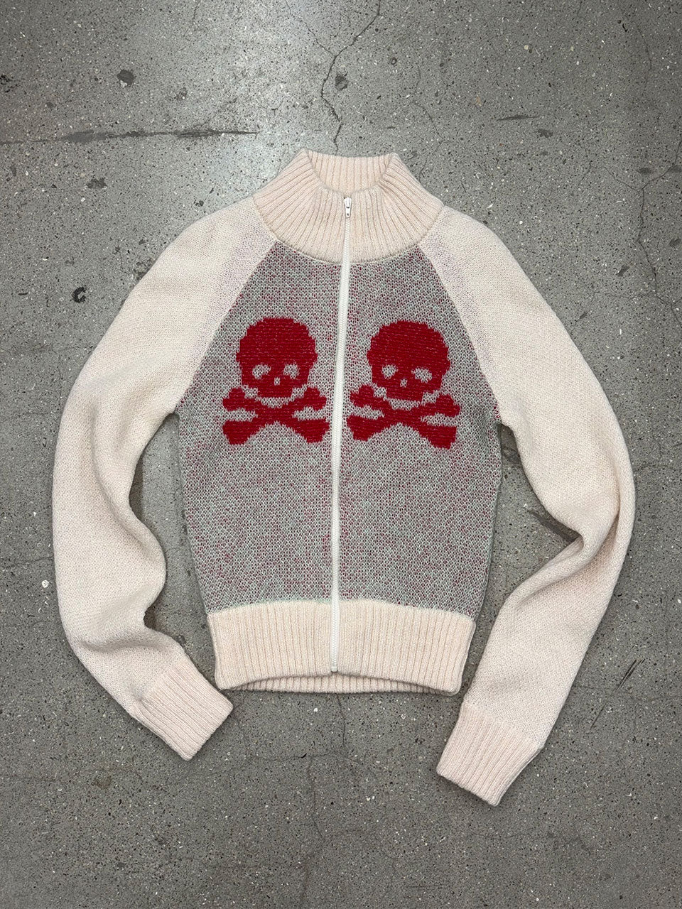 Skull Zip-Up Sweater Pale Blue