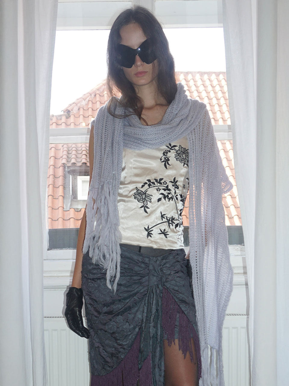 Fluffy Fringe Scarf Pale Blue