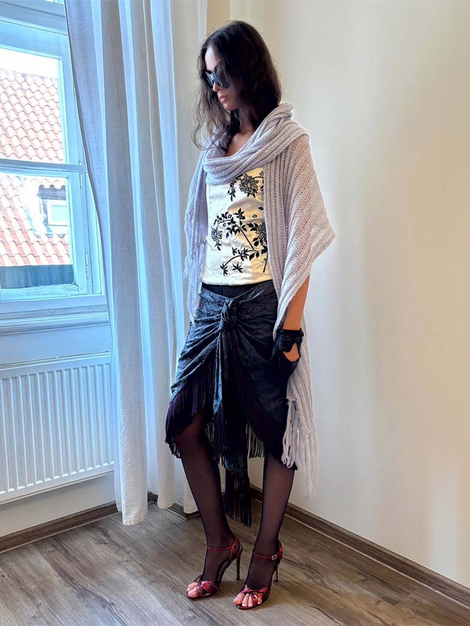 Fluffy Fringe Scarf Pale Blue