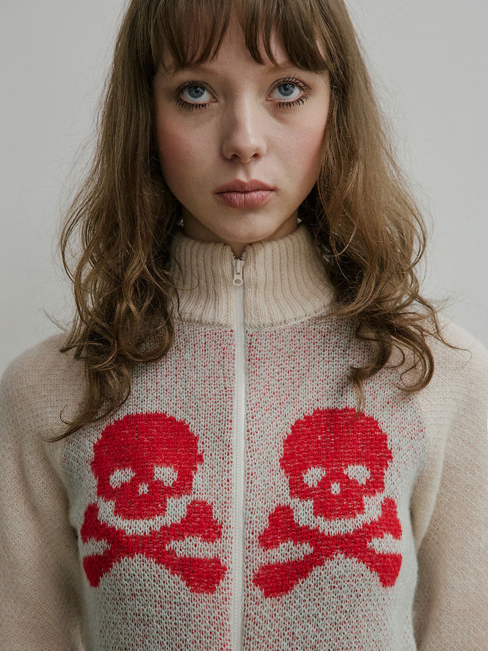 Skull Zip-Up Sweater Pale Blue