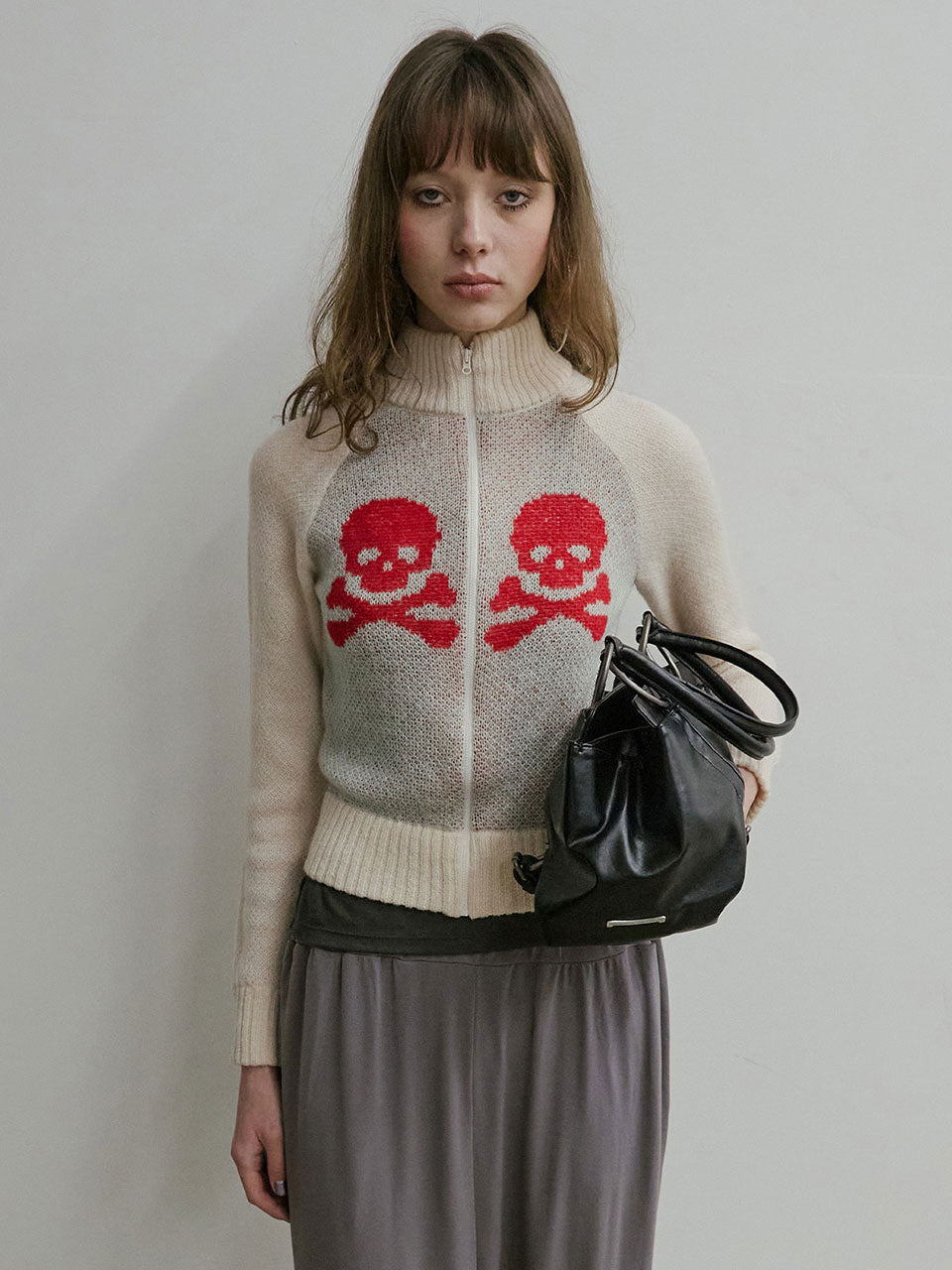 Skull Zip-Up Sweater Pale Blue