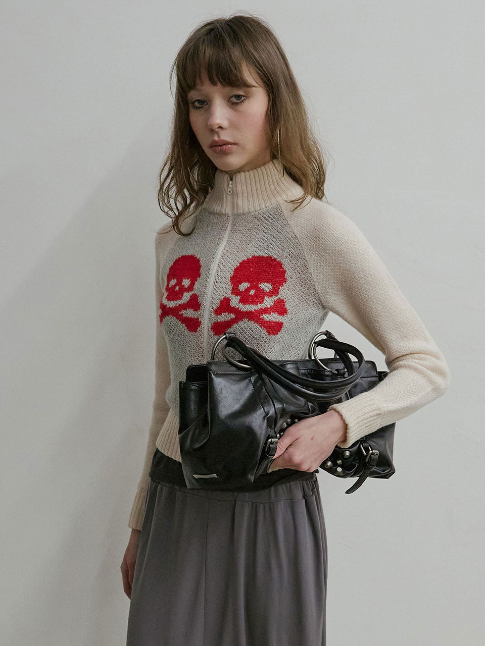 Skull Zip-Up Sweater Pale Blue