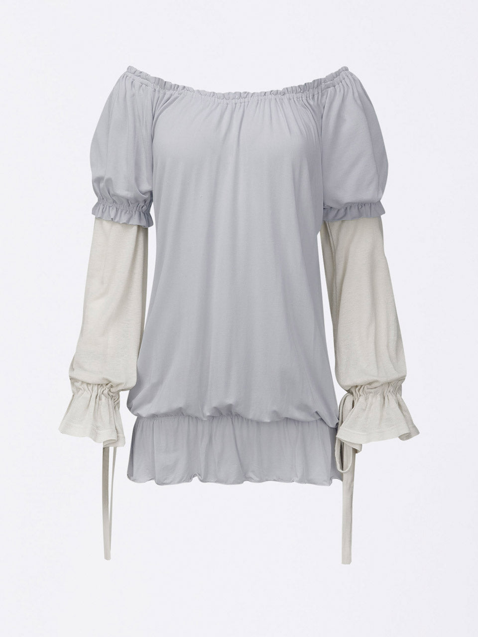 Soft Shirring Layered Tee Pale Gray
