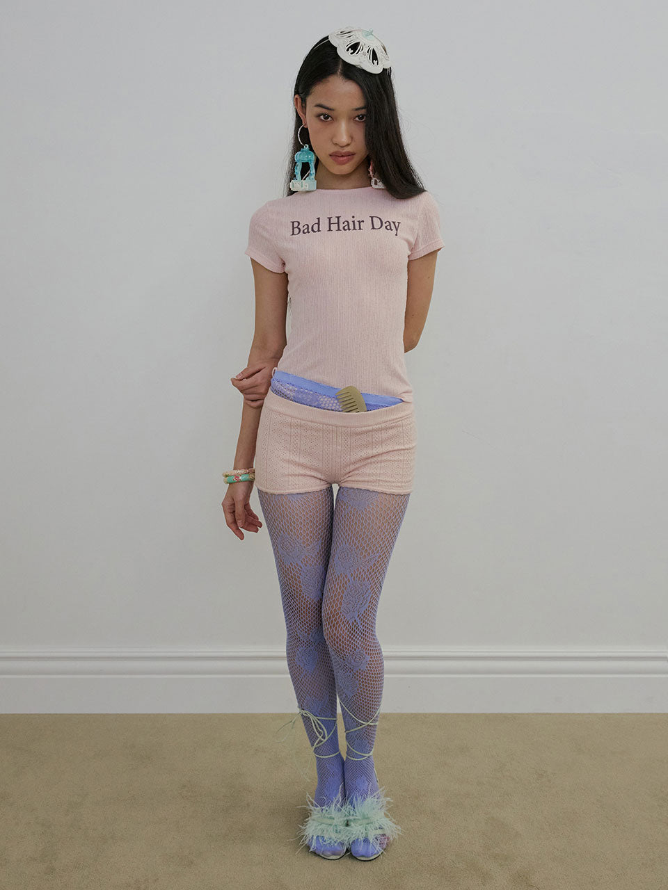 Bad Hair Day Baby Tee Peach