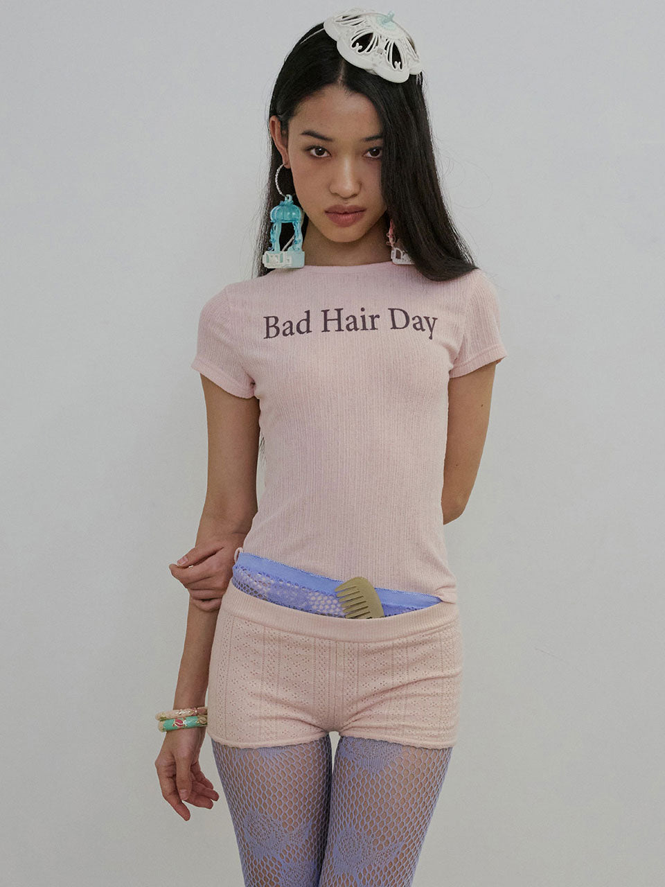 Bad Hair Day Baby Tee Peach