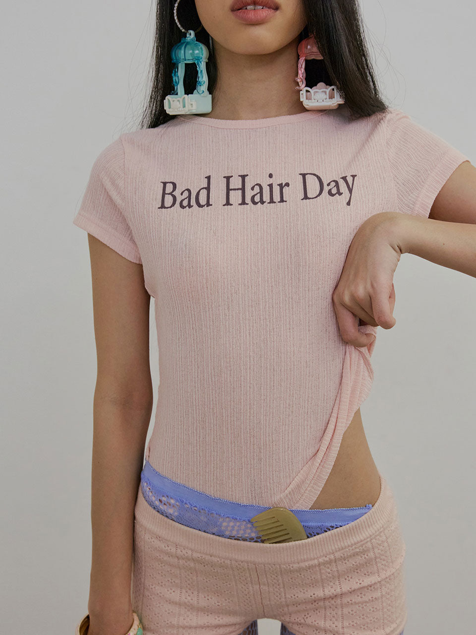 Bad Hair Day Baby Tee Peach