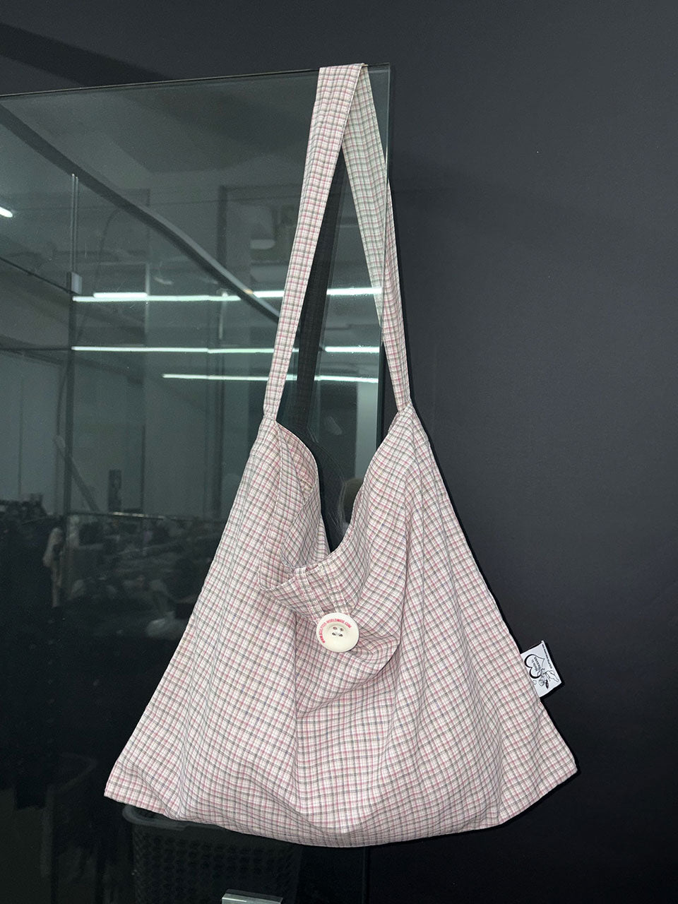 Button Eco Bag Pink Check