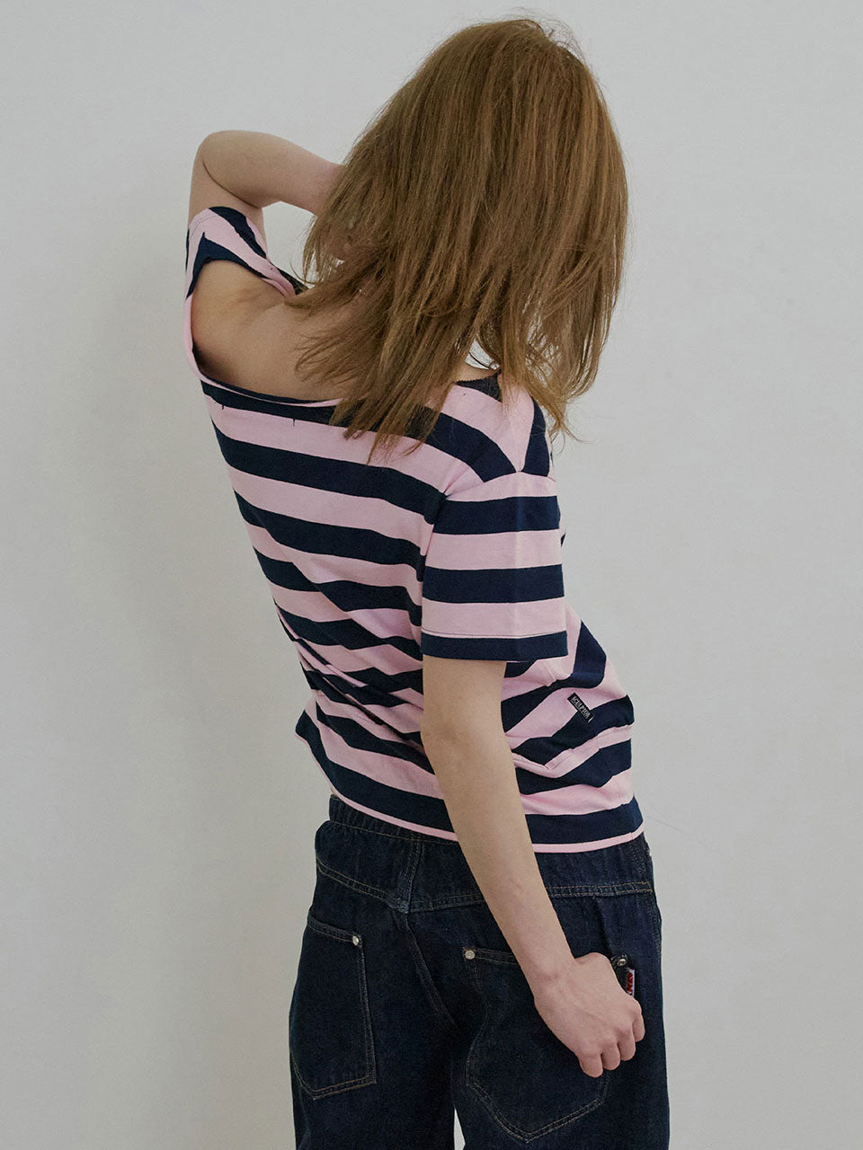 Button Stripe Tee Pink