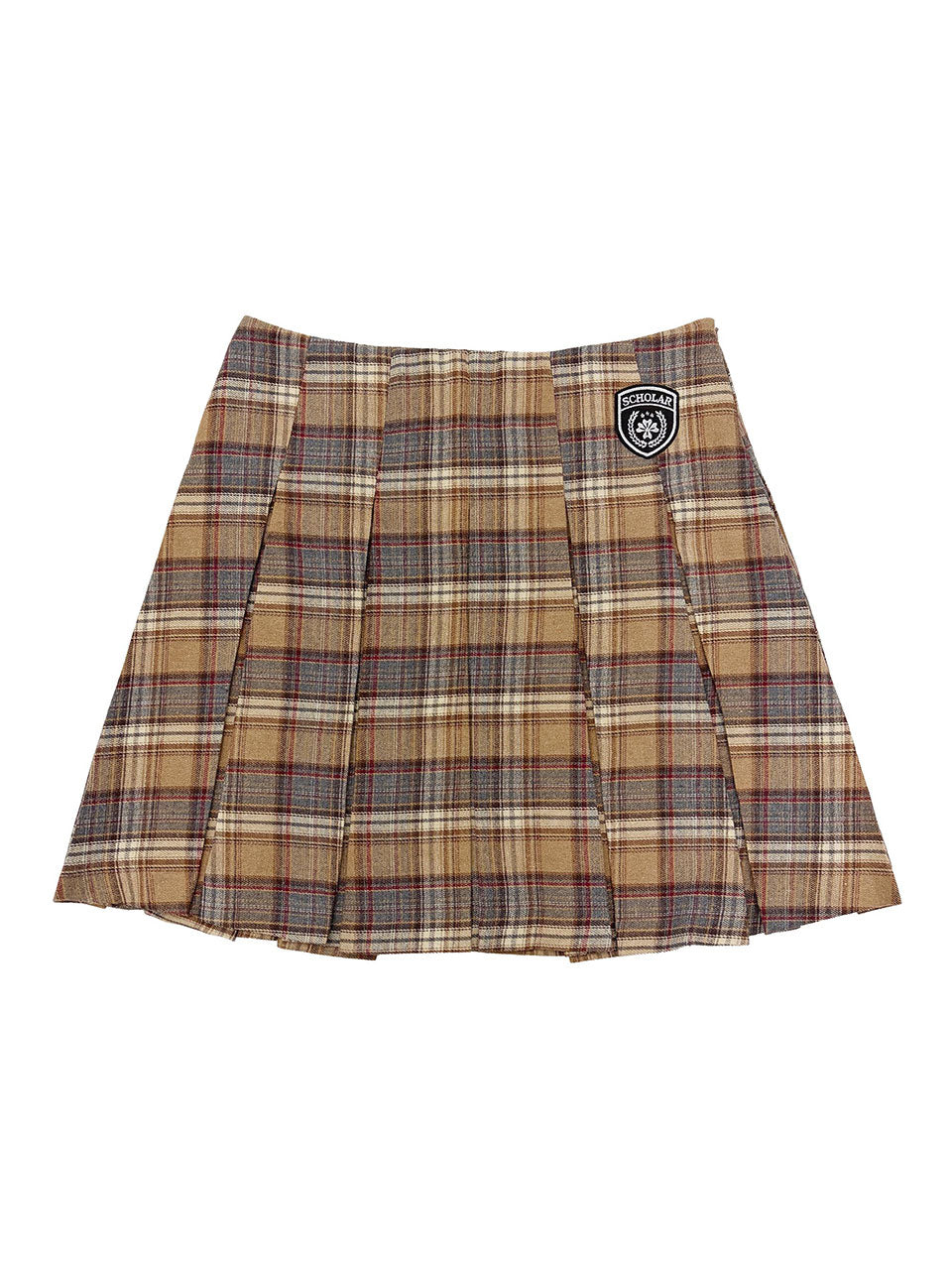Plaid Pleated Midi Skirt Beige