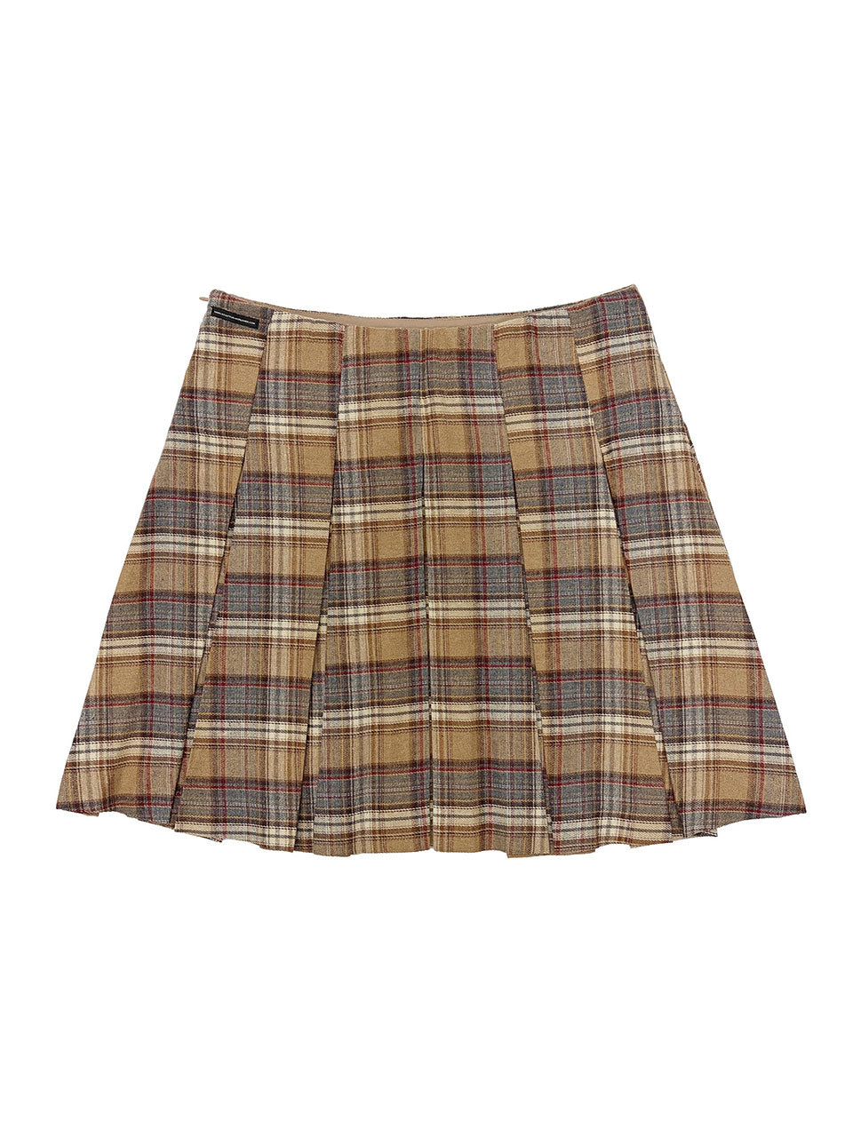 Plaid Pleated Midi Skirt Beige