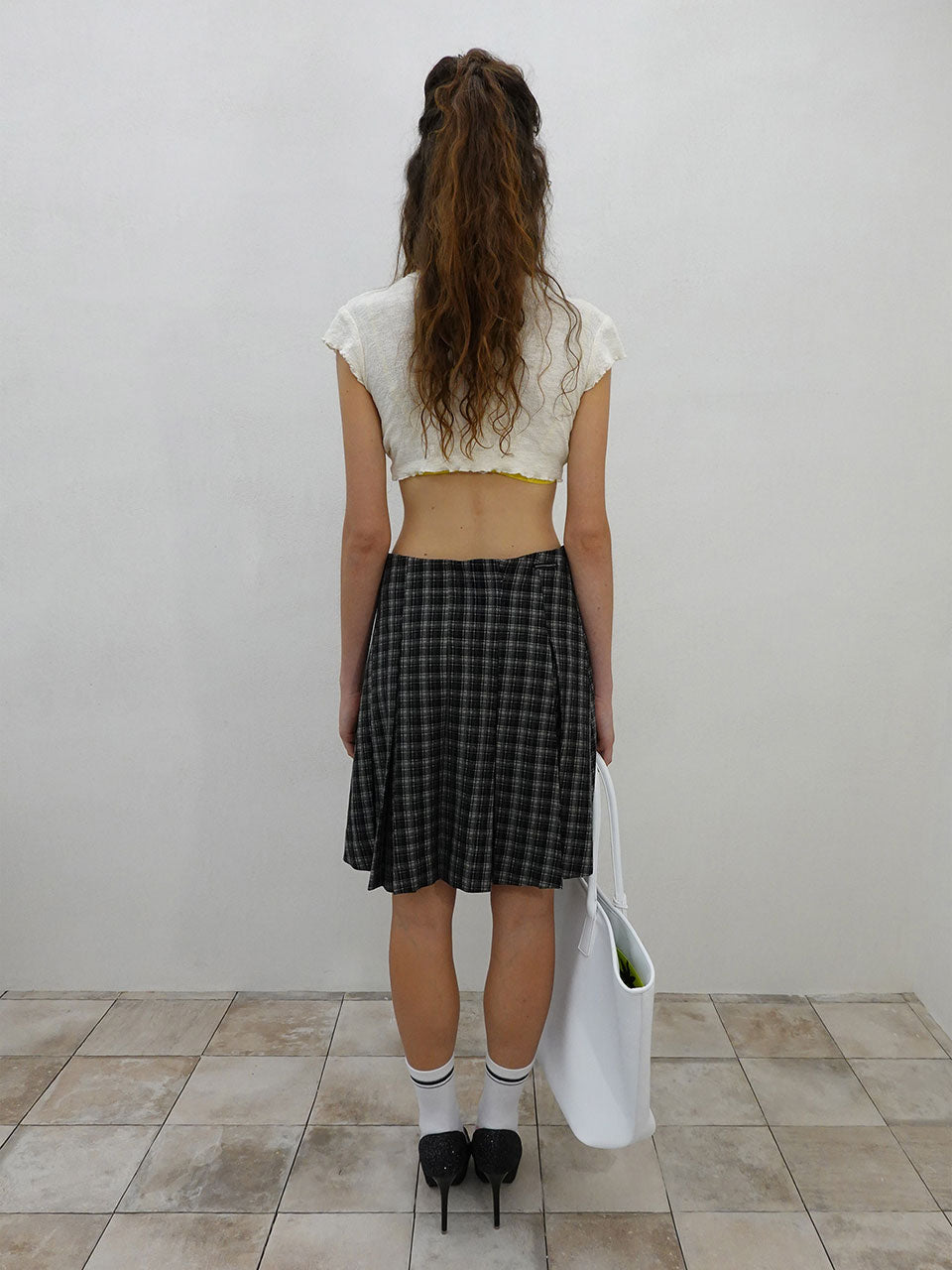 Plaid Pleated Midi Skirt Black